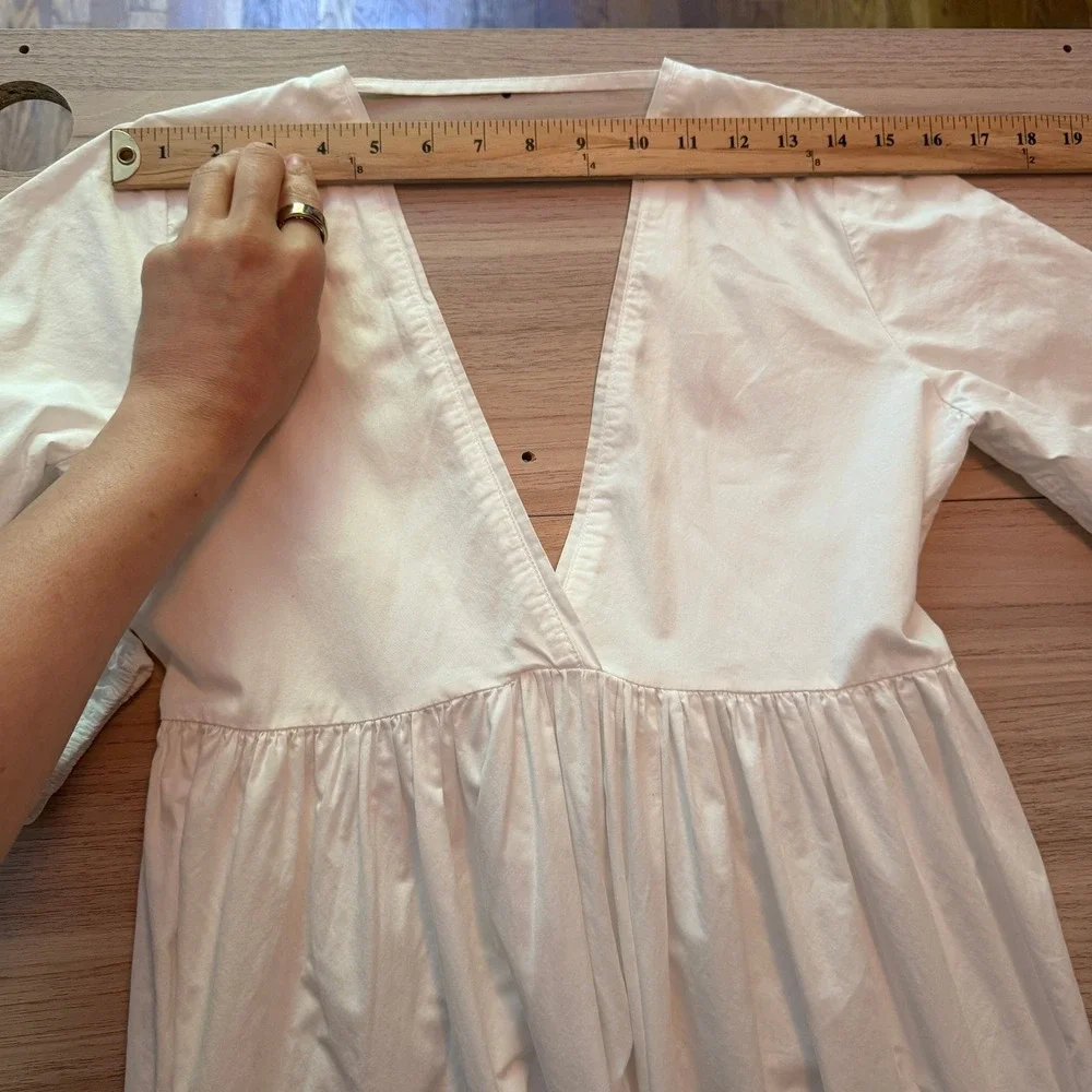 $785 KALITA Cotton Tiered V-Neck Maxi Dress White XS Mended European Summer - Picture 5 of 8